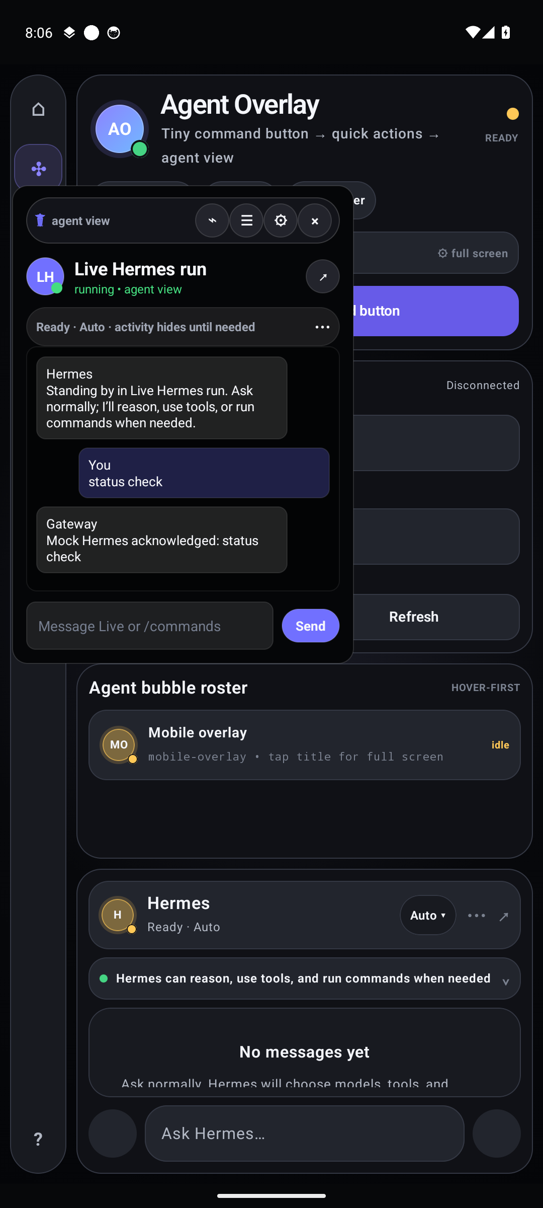 Agent Overlay quiet chat screenshot